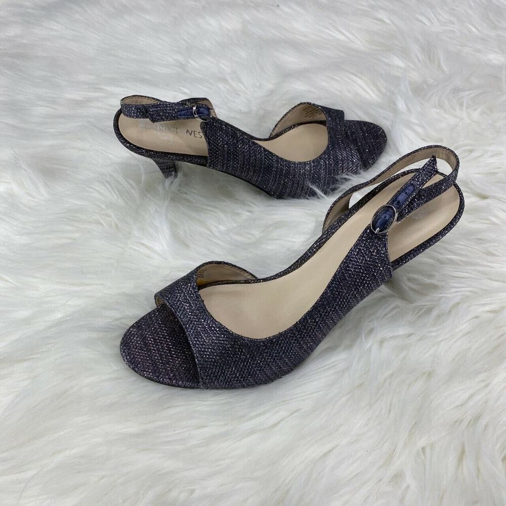 Nine West Women's Bankhead Slingback Heels Size 10M Metallic Gray Ankle Strap - Picture 4 of 8